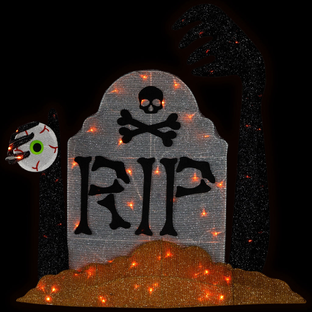 Lighted Tombstone Halloween Decoration - 36" - Black and Gray - Orange LED Lights