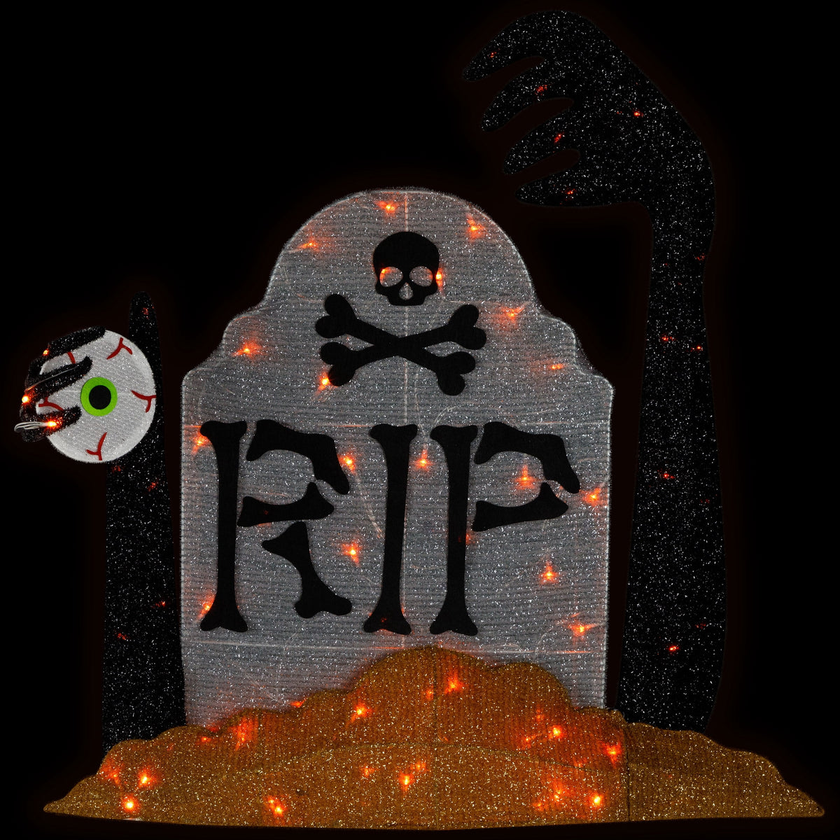 Lighted Tombstone Halloween Decoration - 36" - Black and Gray - Orange LED Lights