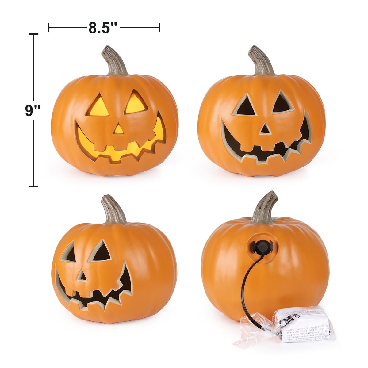 Gamexcel 21" LED Light-Up Jack O Lantern, Pre-lit Halloween Plastic Pumpkin Lights for Indoor/Outdoor Decoration - Angry Face