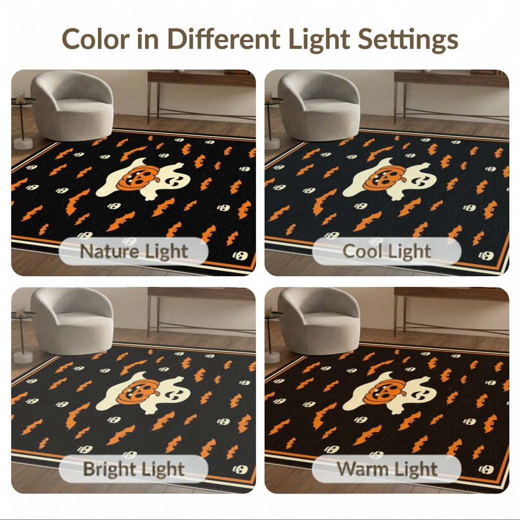 ODIKA 8'x10' Washable Area Rug Halloween Harvest Spirits Grinning Lantern Entrance Doormat Door for Living Room, Under Sectional, Family , Durable, Non-Slip