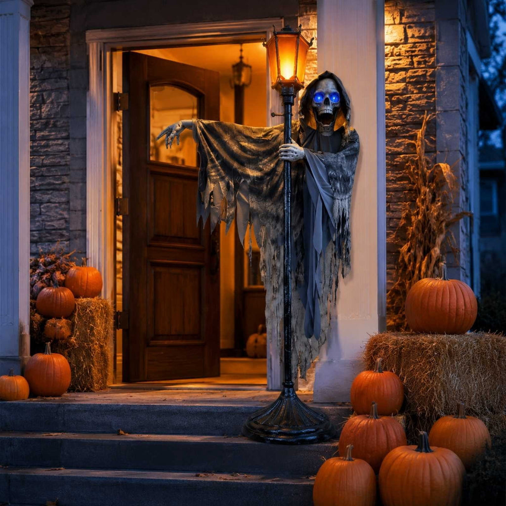 Halloween Decorations, 6Ft Motion Activated Gaslight Ghoul Animatronic, LED Glowing Eyes Skeleton With Spooky Sounds, Outdoor Yard House Party Decoration