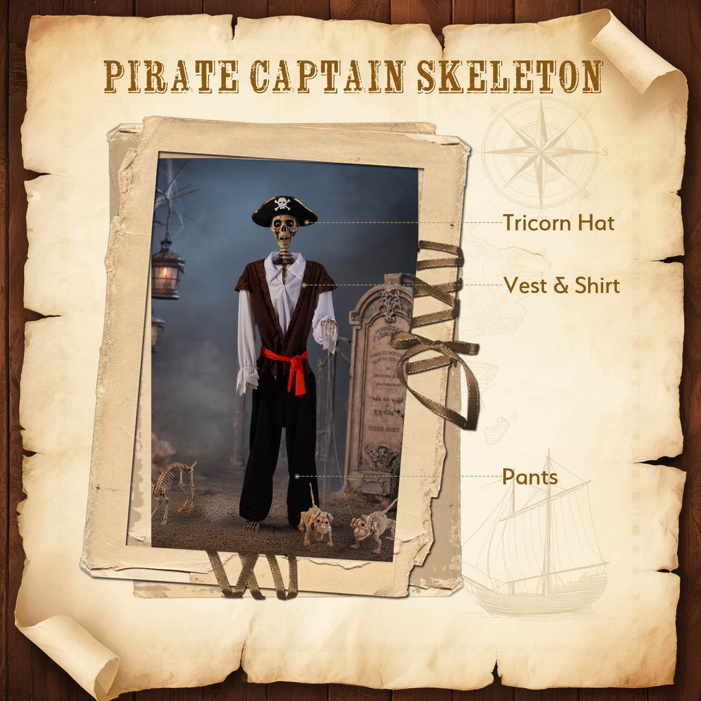 Yescom 5.6ft Halloween Pirate Captain Skeleton Life Size Human Bone Movable Joints Outdoor Decor 2026