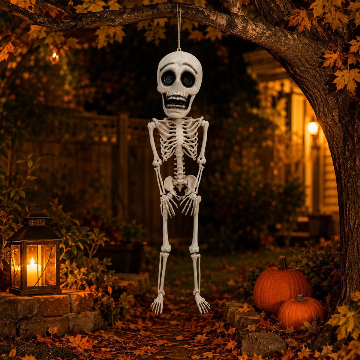 Halloween Full Body Plastic Skeleton Figurine 105cm, Posable Joints Skull Statue with Big Eyes for Spooky Graveyard Haunted House Decor, Halloween Party Prop