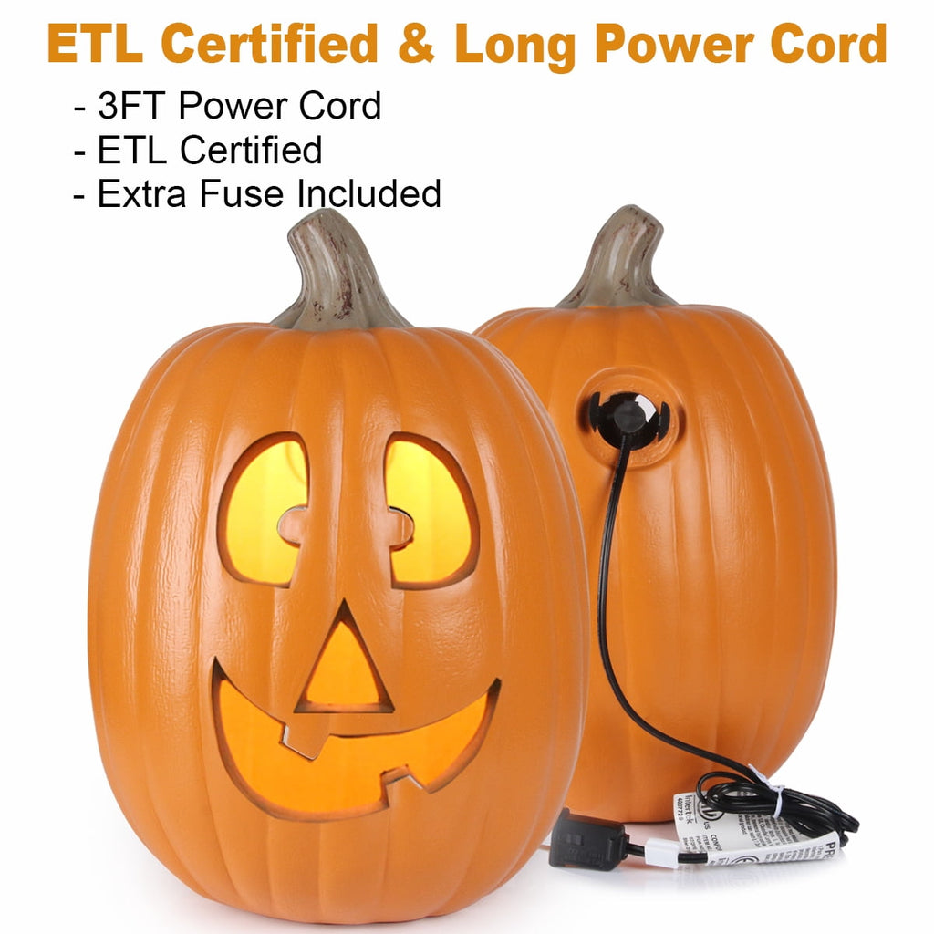 Gamexcel 21" LED Light-Up Jack O Lantern, Pre-lit Halloween Plastic Pumpkin Lights for Indoor/Outdoor Decoration - Angry Face