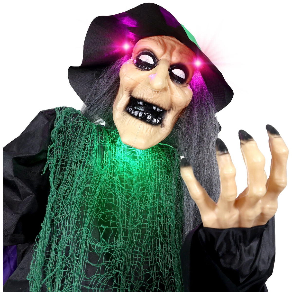 Haunted Hill Farm 6.0-Ft. Touch-Activated Mounted Flying Witch Halloween Animatronic