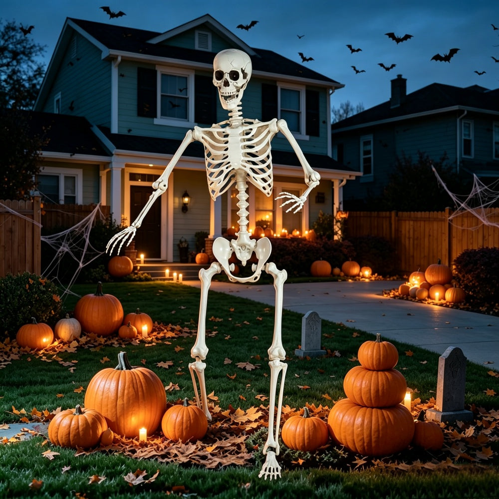 2 Pack 5.4Ft Halloween Skeleton Decorations, Life Size Full Body Skeleton with Movable Joints, Indoor Outdoor Halloween Props for Yard, Porch and Haunted House