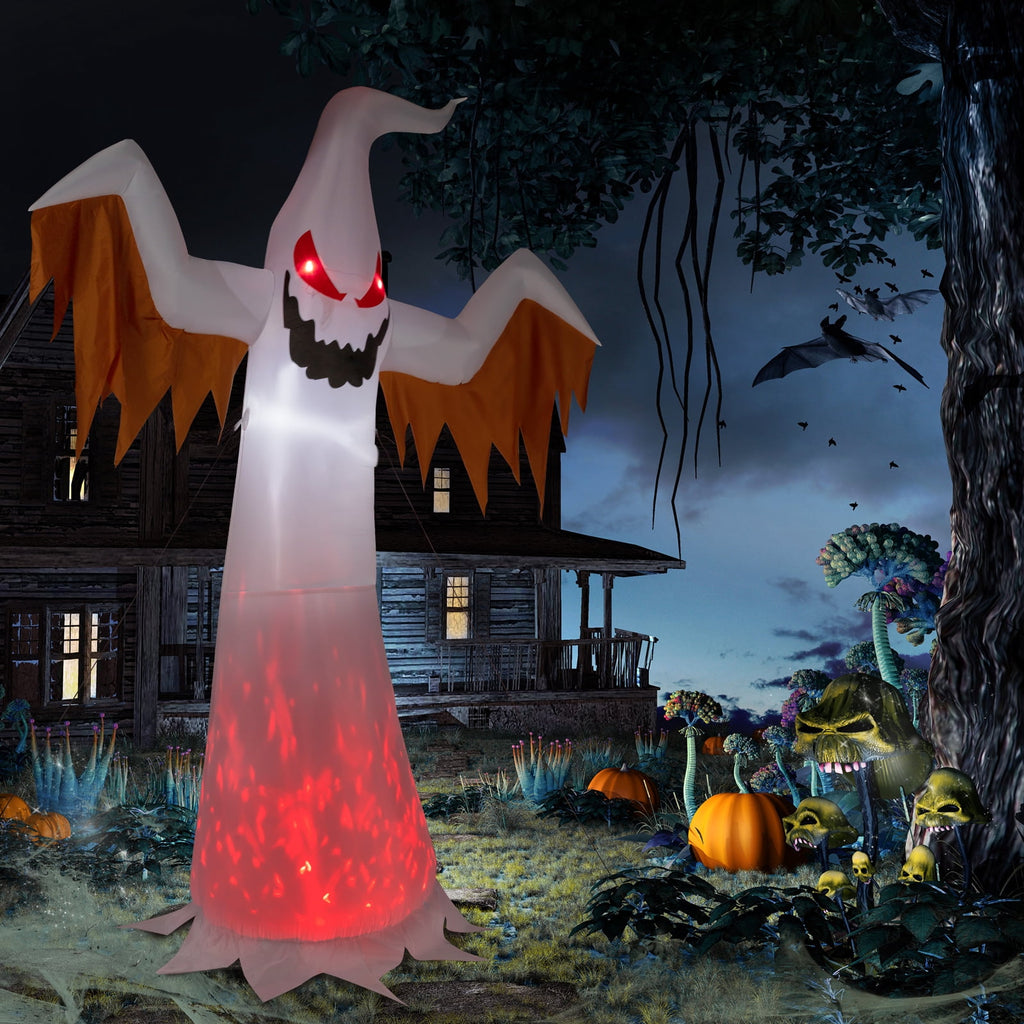 12ft Halloween Inflatable Scary Ghost with Flames and Flashing Red Eyes