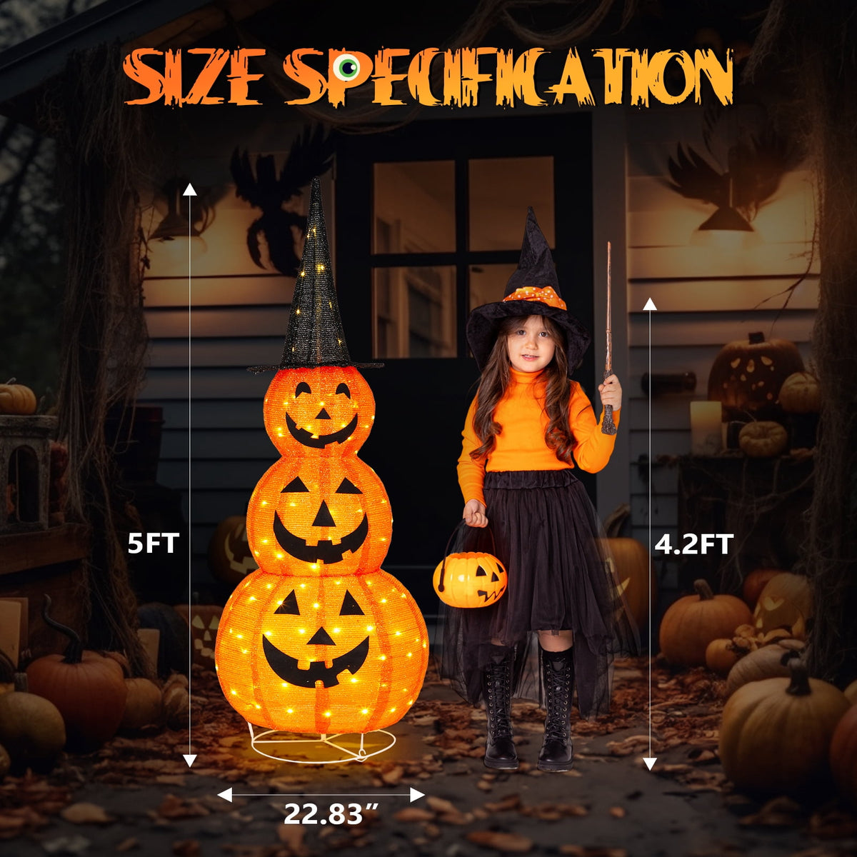 Yescom 5ft Halloween Pumpkins,Stacked Foldable,Jack O Lantern,LED Lights Party Outdoor Decorations 2026