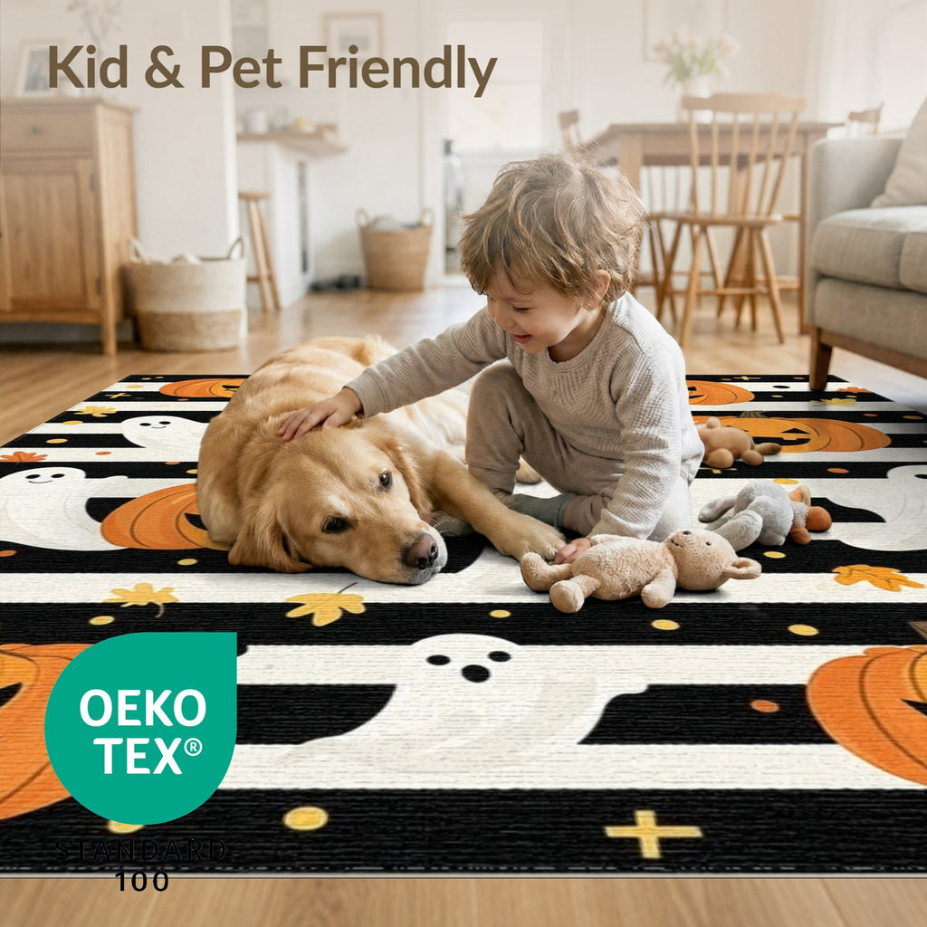ODIKA Halloween Striped Pumpkin Ghost Farmhouse Welcome Fallc Door Pet Friendly & Kids Safe Play for Playroom, Bedroom, Reading Nook