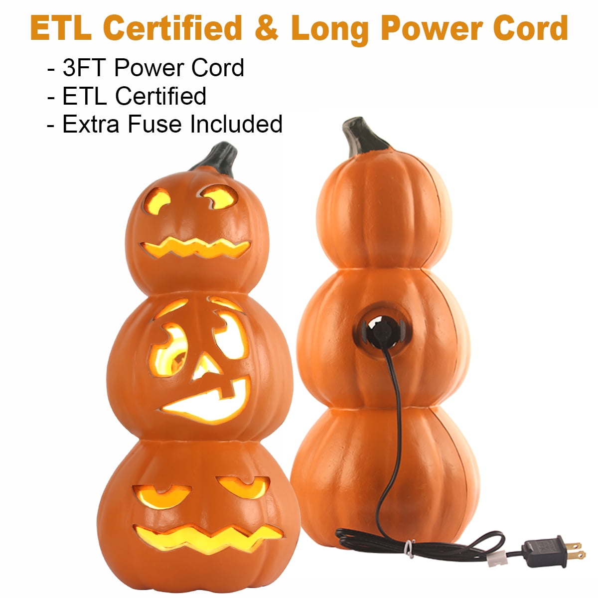 Gamexcel 21" LED Light-Up Jack O Lantern, Pre-lit Halloween Plastic Pumpkin Lights for Indoor/Outdoor Decoration - Angry Face