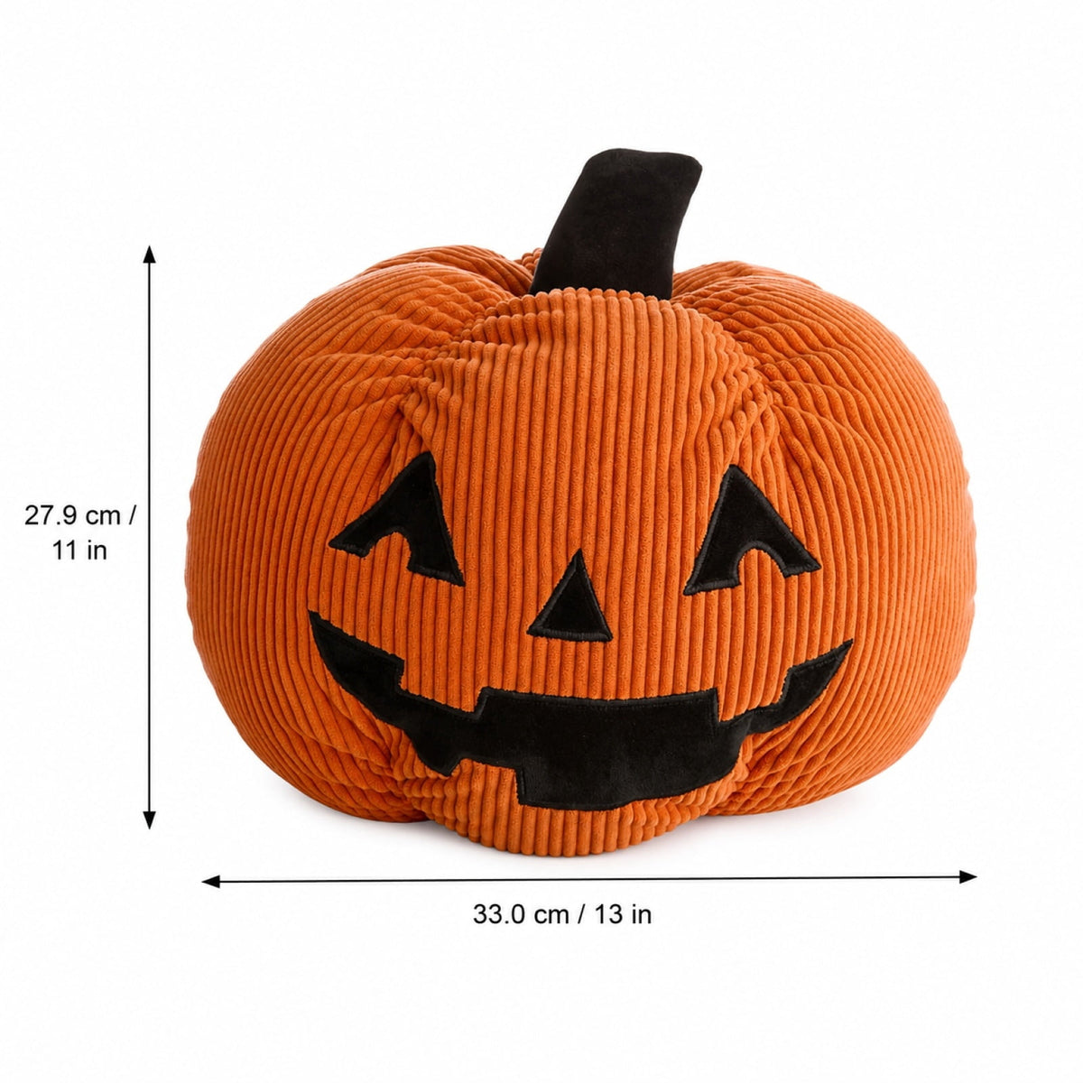 Corduroy Jack-o'-Lantern Throw Pillow, 11" Fabric Pumpkin Tabletop Mantel Shelf Fall Autumn Thanksgiving Halloween Decorations for Home, Terracotta Orange Corduroy