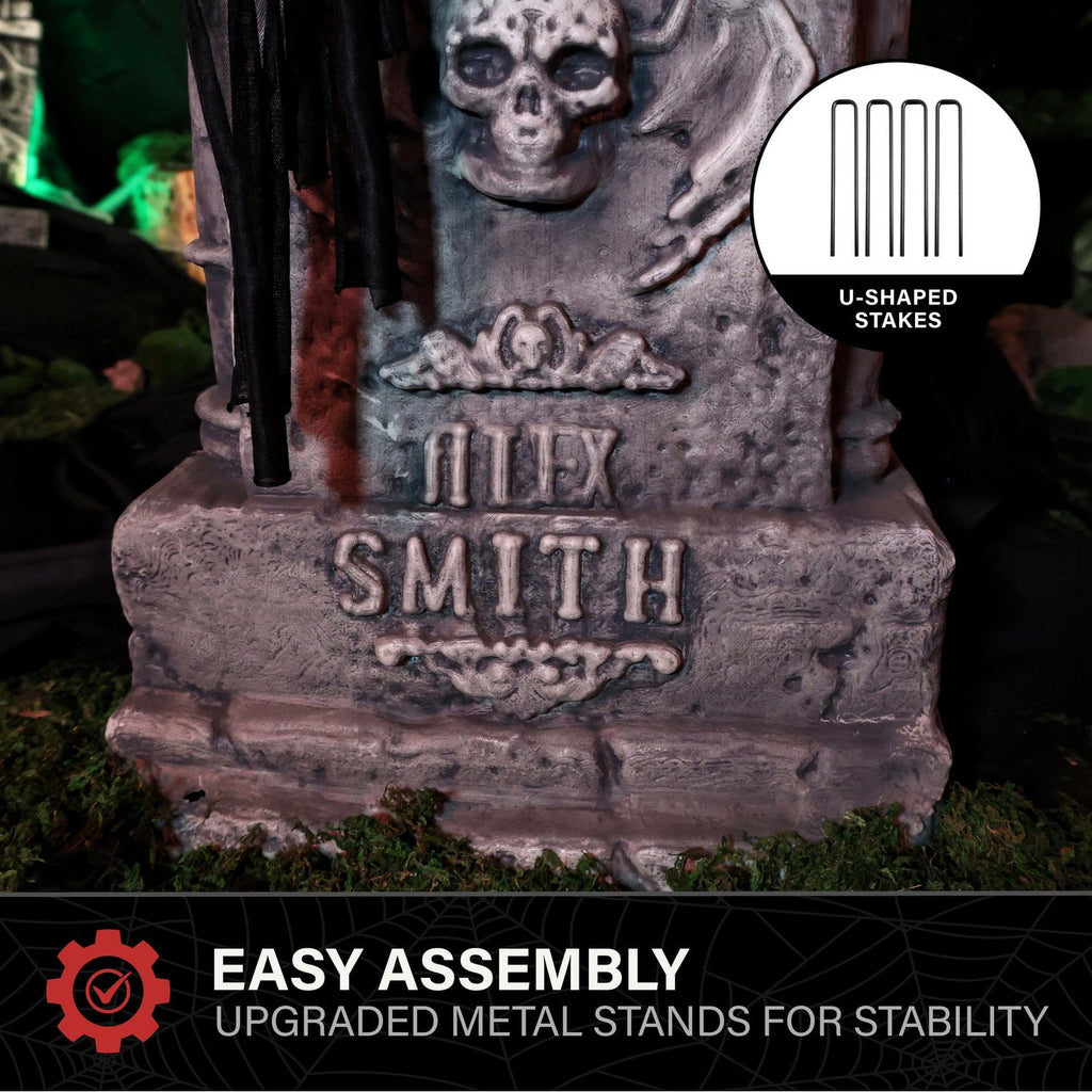 Haunted Hill Farm Red LED Battery Creepy Girl Tombstone with Wings Halloween Animatronic 3.1-Ft.