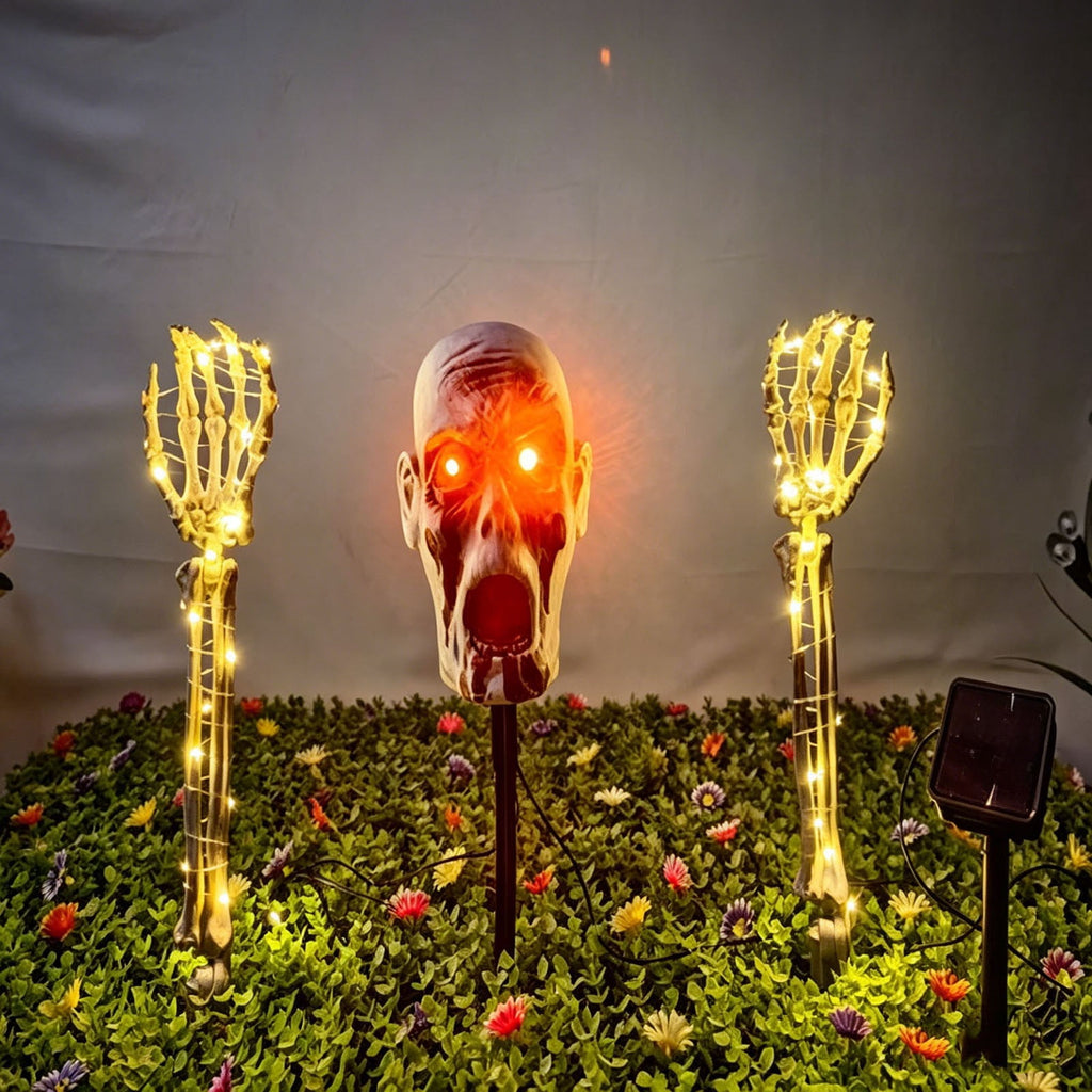 Halloween Lighted Skeleton Decor Outdoor, Solar-Powered Stake Light Realistic Scary Graveyard Bone Hands & Arms with LEDs, IP65 Waterproof for Lawn Garden Yard Party, Purple & Green