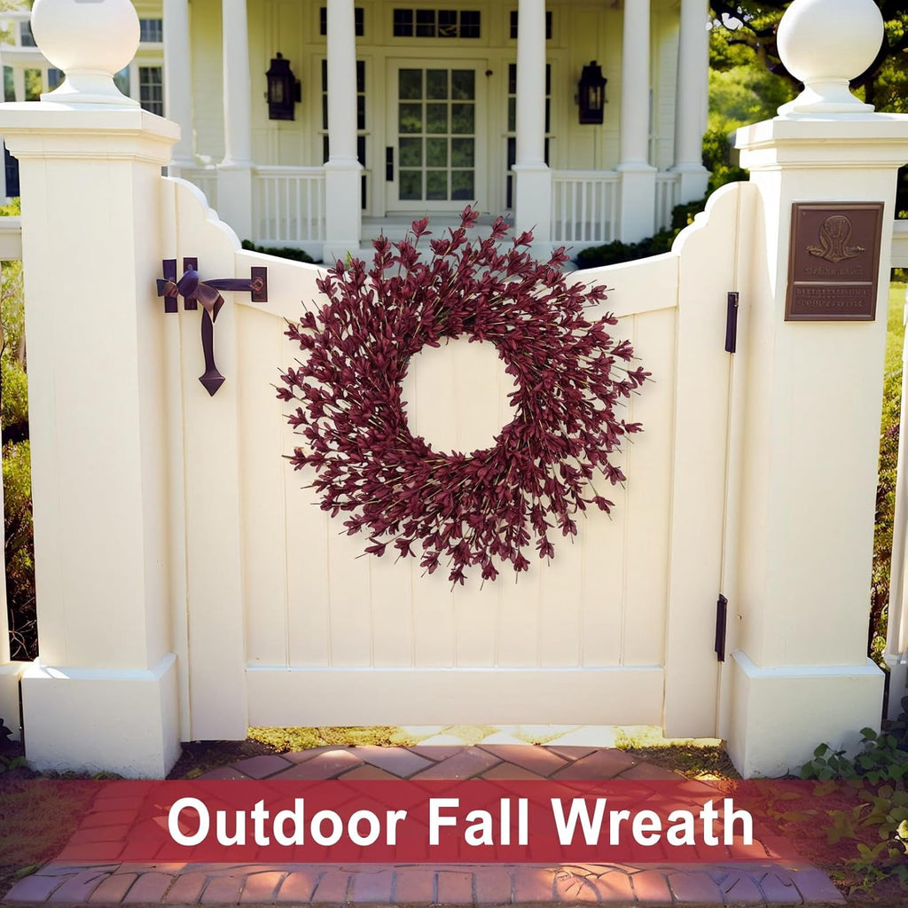 26 Inch Realistic Fall Wreaths for Front Door Outside Autumn Wreath Outdoor Indoors Fall Decorations for Home Thanksgiving Halloween Holiday Decorations Clearance for Wall Porch Door (Wine Red)