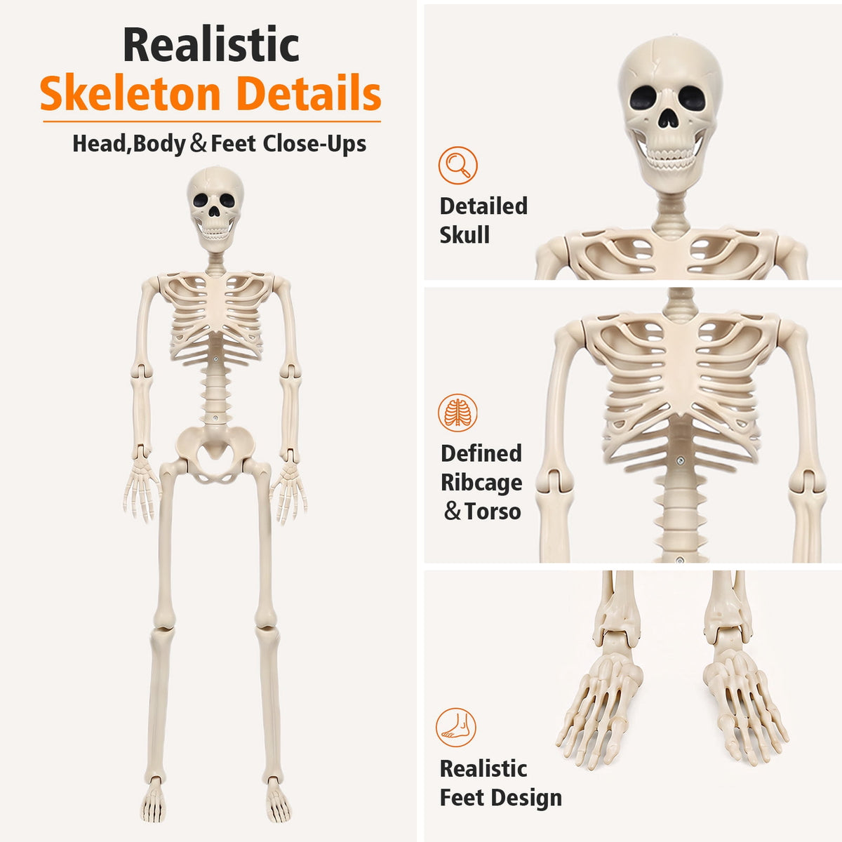 THE BRIVE 5.4ft Life Size Poseable Halloween Skeleton, Movable Joint Plastic Prop for Yard Porch Party Decor