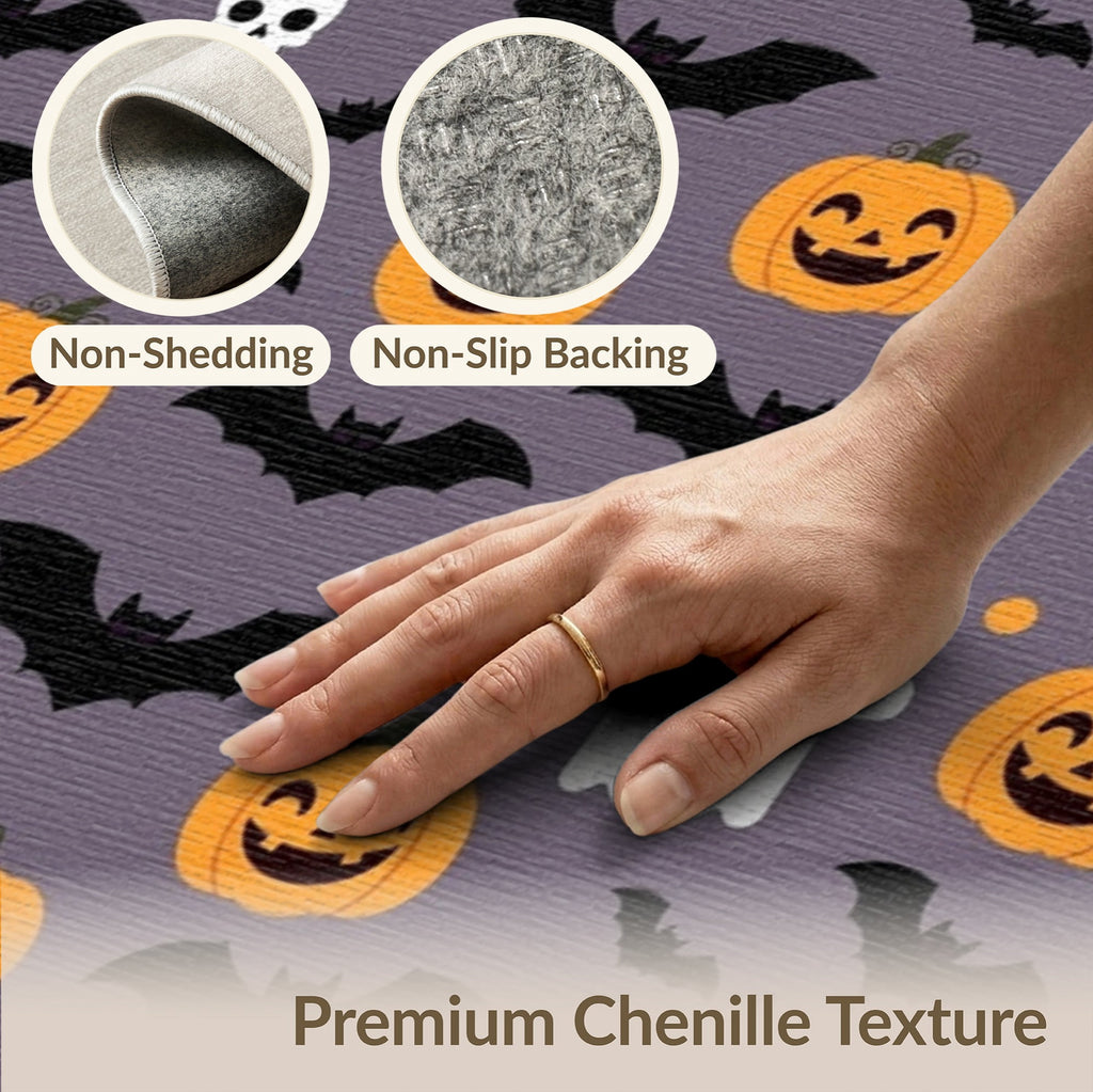 ODIKA 8'x10' Washable Area Rug Halloween Harvest Spirits Grinning Lantern Entrance Doormat Door for Living Room, Under Sectional, Family , Durable, Non-Slip