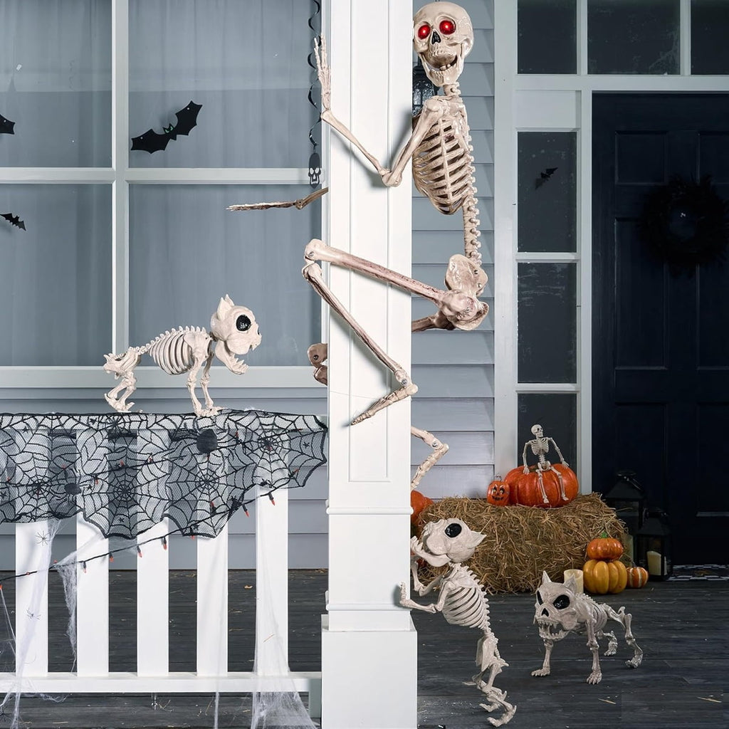 JOYIN 5FT Halloween Posable Skeleton with LED Red Glowing Eyes