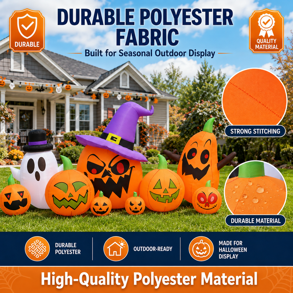 7.9 FT Halloween Inflatable Pumpkin & Ghost Yard Decoration, Pumpkins with Witch Hat, 7 LED Lights, Outdoor Blow Up Decor