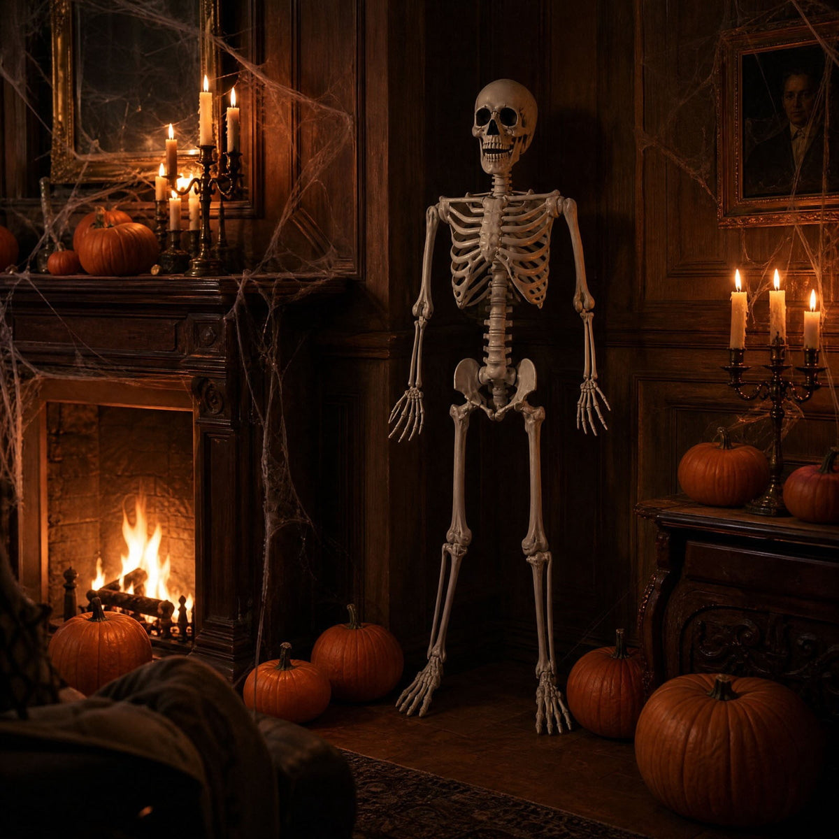 Halloween 165*39Cm Realistic Simulation Posable Skeleton Decoration 1Pc- Realistic Human Skull Model With Flexible Joints For Halloween Party And House Props