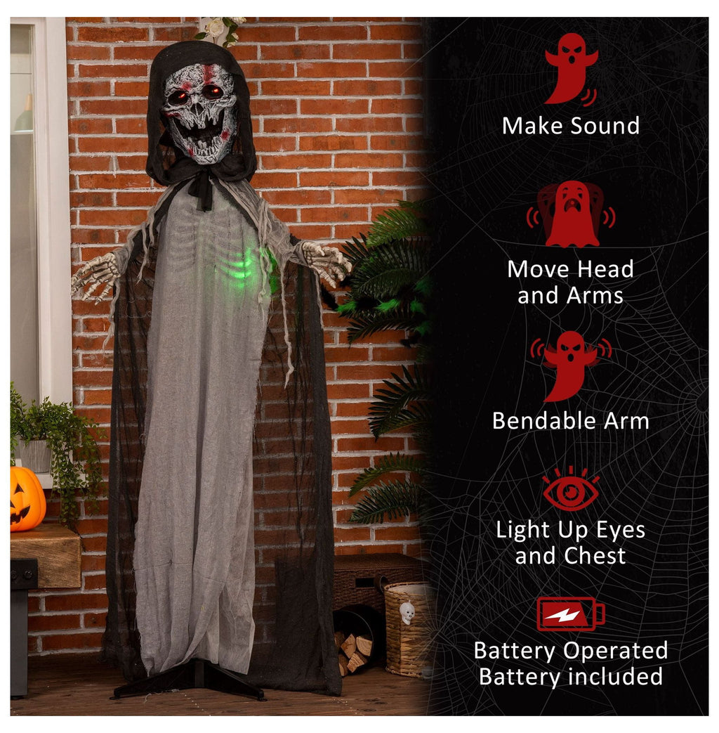 Halloween Witch Decoration Animated Prop - 74" Skeleton with Light Up Eyes & Howling Sound - Indoor/Outdoor Spooky Decor for Yard, Parties
