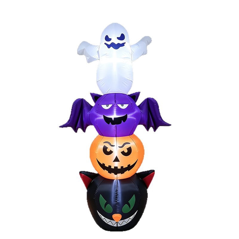 6 FT Halloween Inflatables Pumpkin Ghost Cat Combo Outdoor Decoration, Air Blow Up Ghost Pumpkin with Build-in LED Lights, Halloween Yard Decorations for Outside Vacation Lawn Porch Holiday Decor