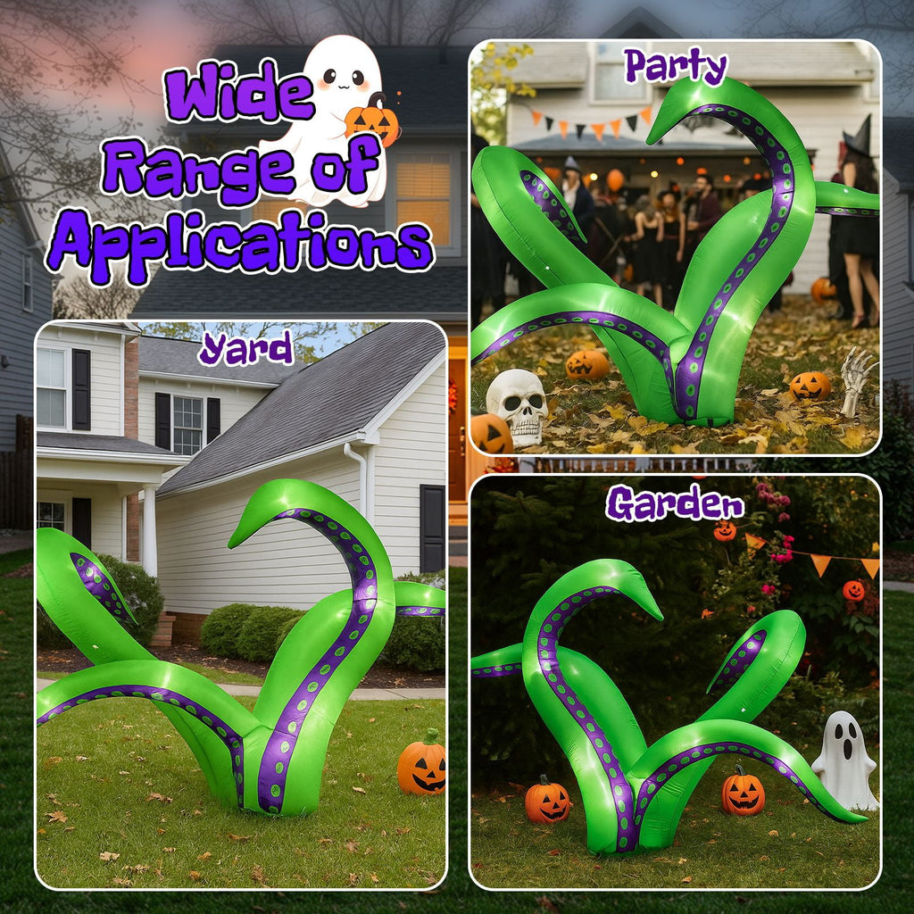 2 Pack 6.9FT Inflatable Octopus Tentacles Halloween Decor with Built in White LED Lights Waterproof Polyester Outdoor Inflatable Ornament for Window Rooftop Yard Party