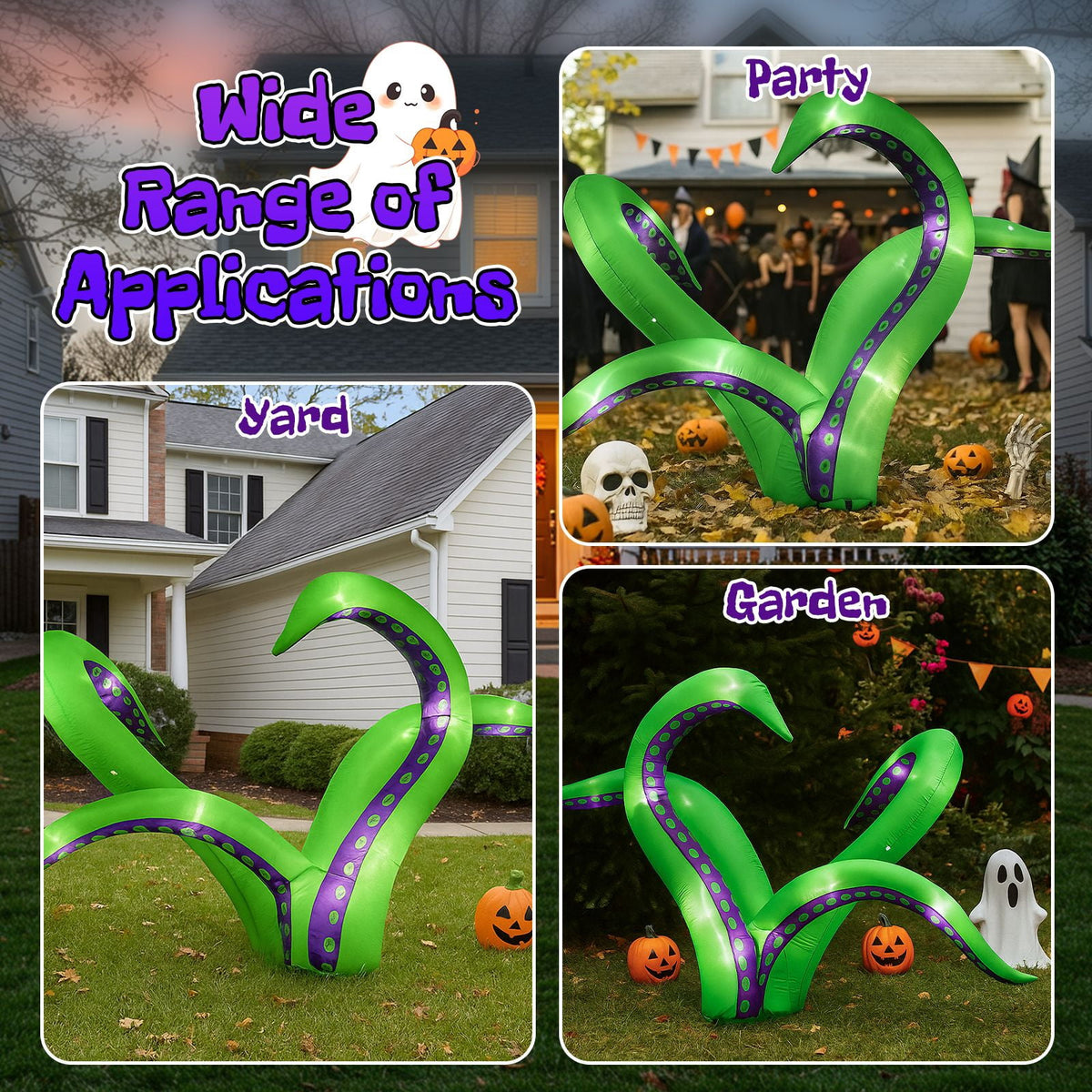 2 Pack 6.9FT Inflatable Octopus Tentacles Halloween Decor with Built in White LED Lights Waterproof Polyester Outdoor Inflatable Ornament for Window Rooftop Yard Party