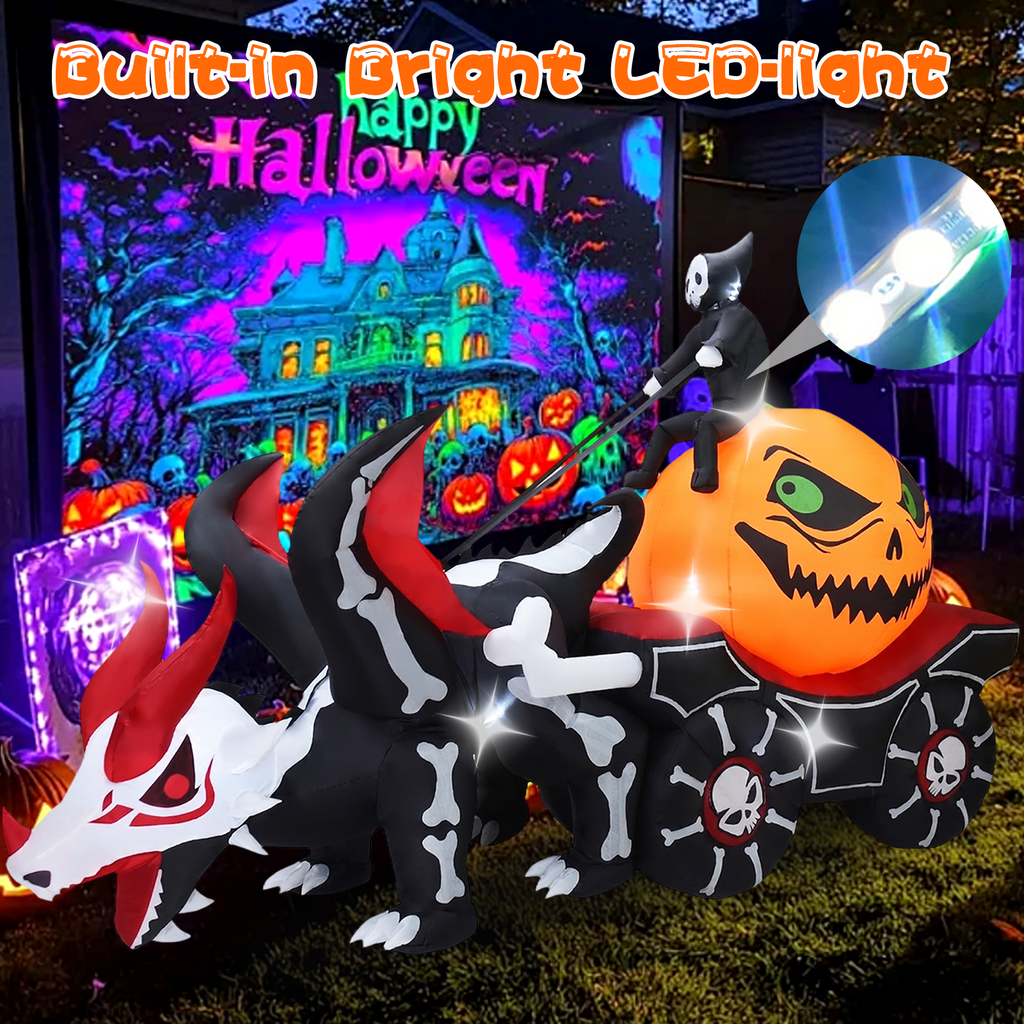 KINQUINN 9 FT Halloween Inflatable Dragon Pull Pumpkin Cart Outdoor Decorations, Blow Up Dragon with Build-in LEDs, Halloween Decorations for Yard Lawn Party Garden Outside Indoor Home Porch