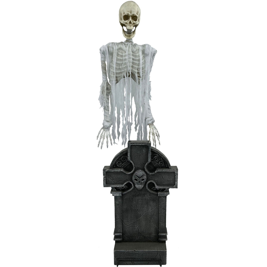 Haunted Hill Farm 5.8-Ft. Motion-Activated Floating Skeleton Ghost Over Tombstone by Tekky, Premium Halloween Animatronic, Battery Operated