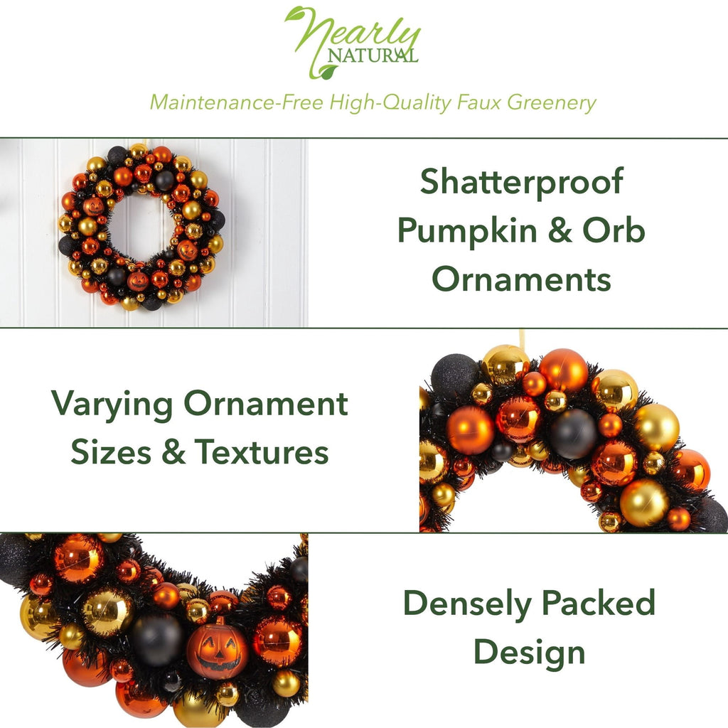 Nearly Natural 30in. Halloween Shatterproof Jack-o'-lantern Pumpkin Ornament Wreath