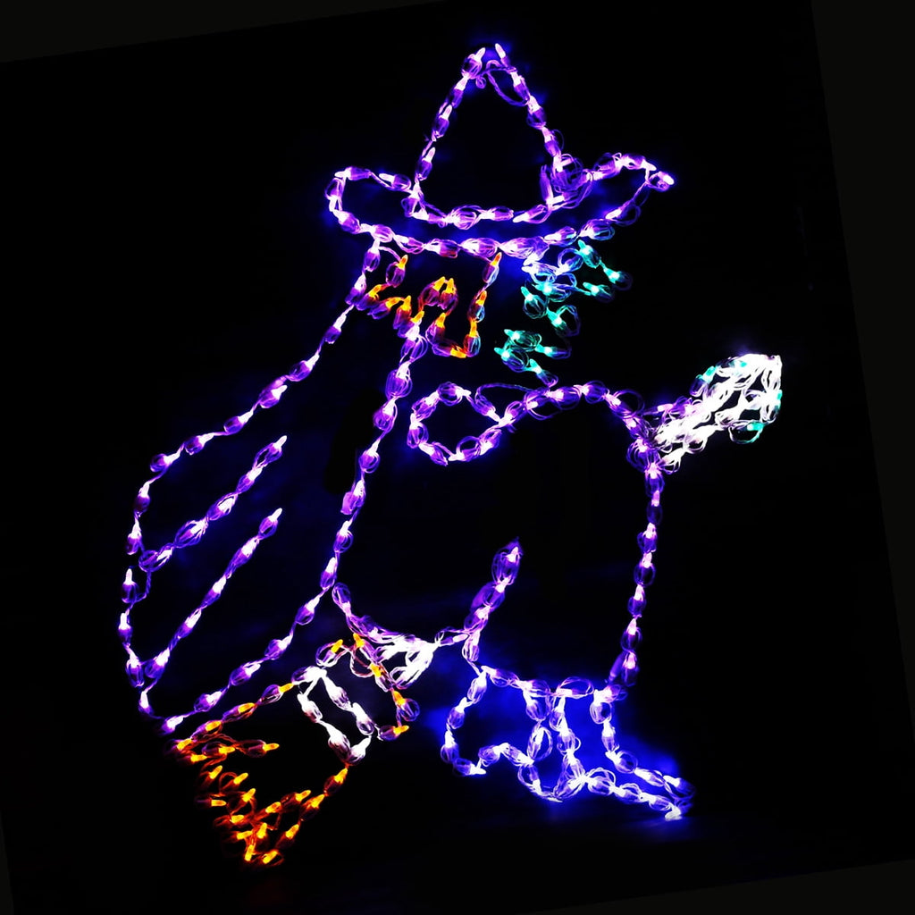 HOLIDYNAMICS Halloween LED Flying Witch Outdoor Decoration, 46" Wire Frame