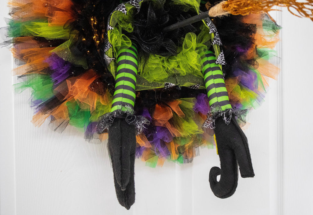 Crashed Witch Halloween Wreath with LED Lights