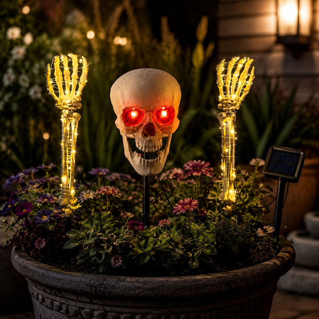 Halloween Lighted Skeleton Decor Outdoor, Solar-Powered Stake Light Realistic Scary Graveyard Bone Hands & Arms with LEDs, IP65 Waterproof for Lawn Garden Yard Party, Purple & Green