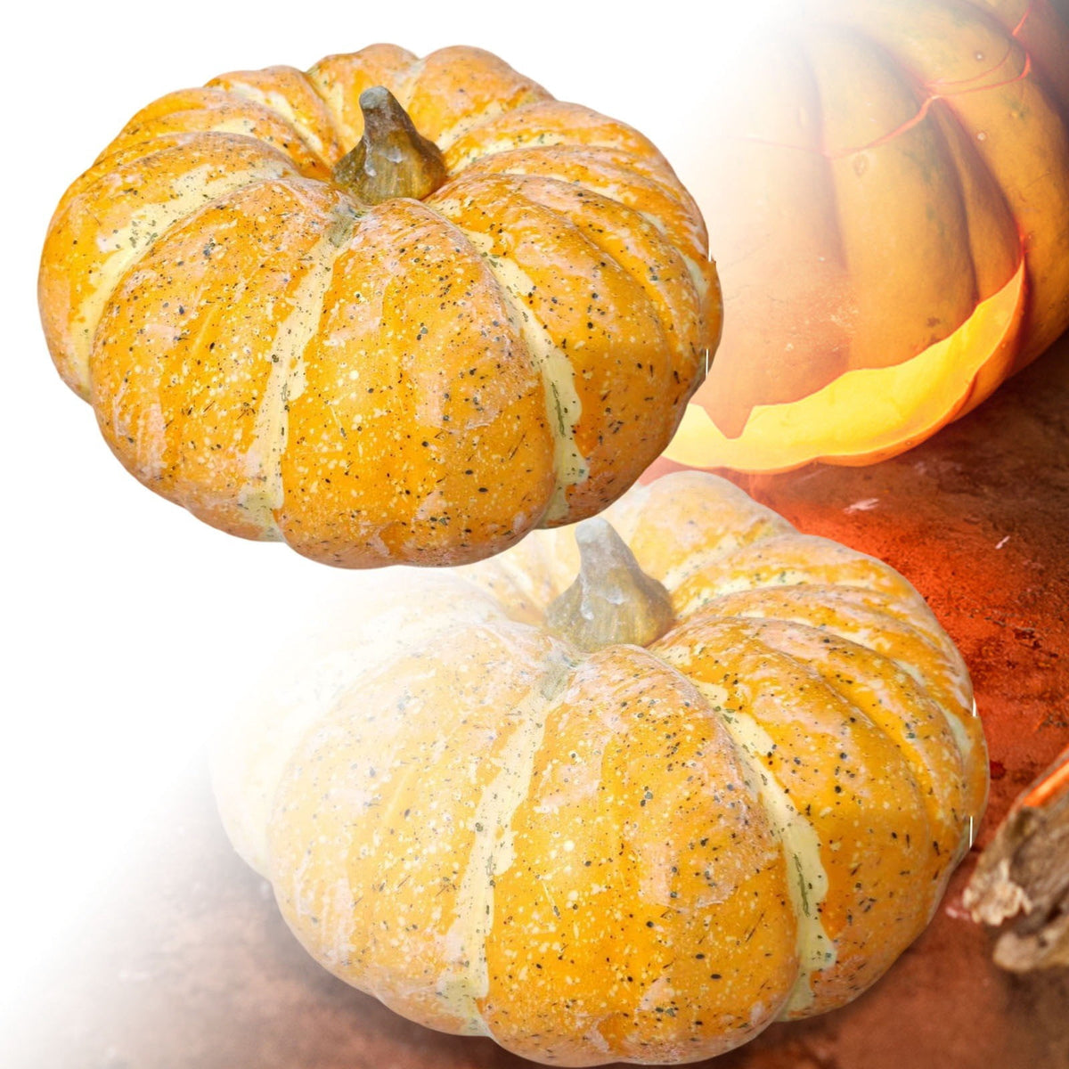 13.7" Halloween Foam Pumpkin Decorations, 2 Pack Artificial Pumpkins for Table Mantel Shelf Display, Fall Autumn Home Decor for Thanksgiving Party (Green)