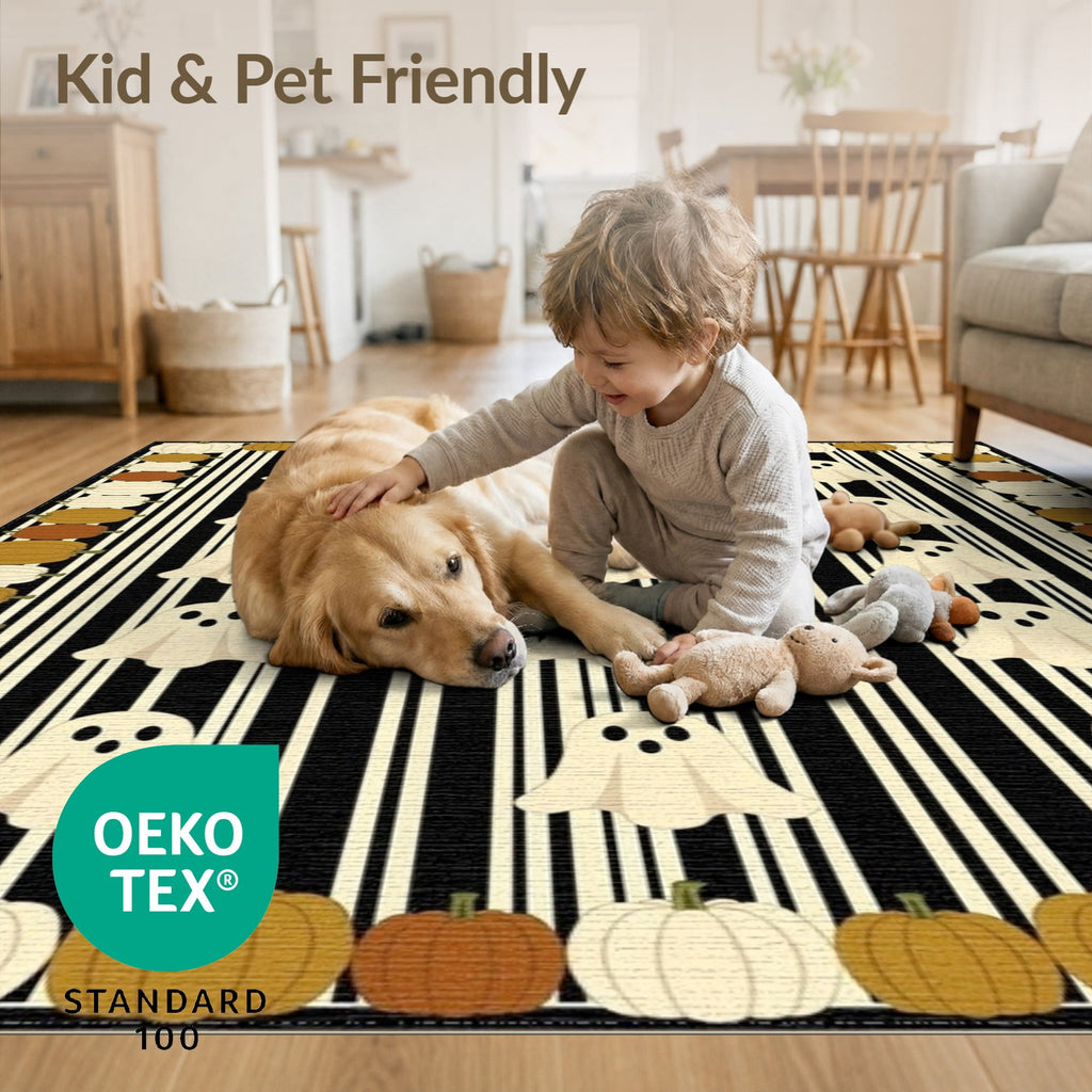 ODIKA Halloween Spooky Harvest Striped Welcome Ghosts Fallc Door Doormat Stain Resistant Low Profile for Dorm Room, Small Living Apartment