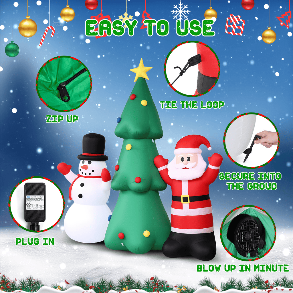 8FT Christmas Inflatable Snowman, Built-in light up for Indoor Outdoor Decoration Xmas Party Decor