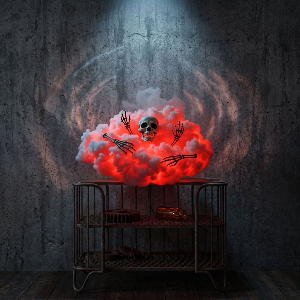 DIY Thundercloud Lamp Set with Interactive Skeleton Model - Unique LED Cloud Light for Atmospheric Decor, Features 4 Skeletal Hands and 1 Skull Head for Customizable Arrangements