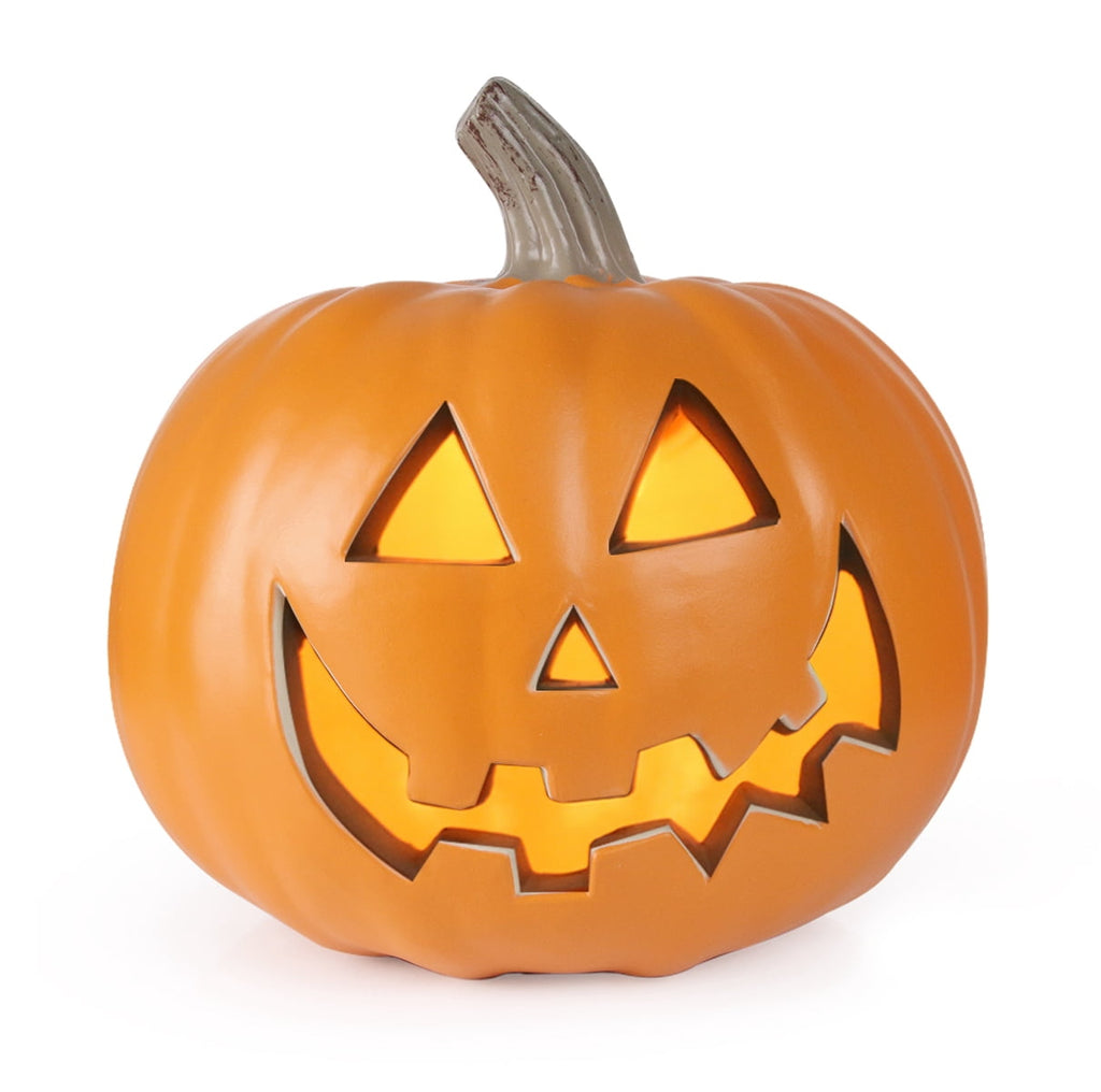Gamexcel 10" + 14" Pre-Lit Jack O'Lanterns - Indoor/Outdoor Halloween Decorations for Party & Home, Lighted Pumpkin, 2 Pack, Orange