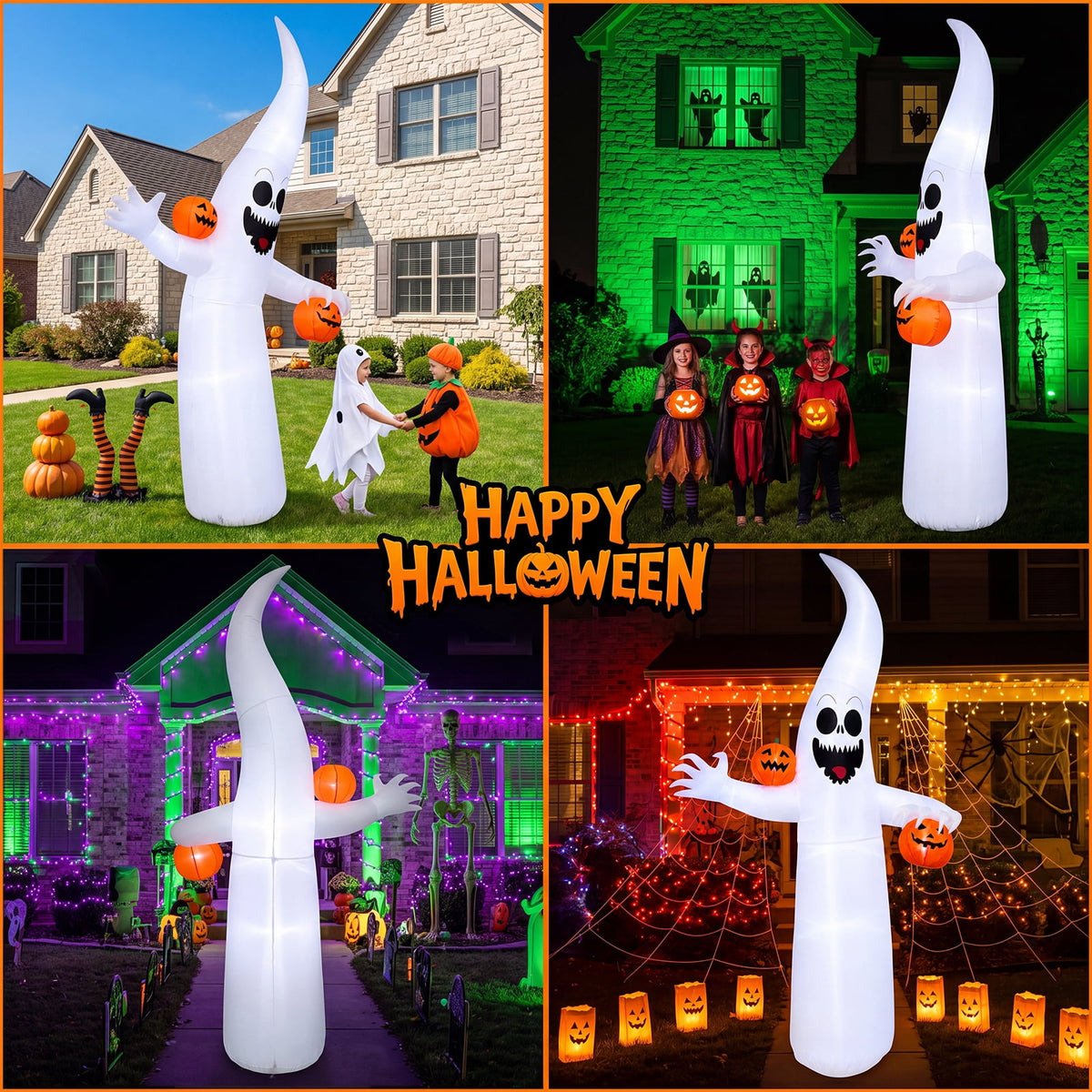 VETPW 10FT Large Halloween Inflatable Archway Decoration, Halloween Blow Up Lighted Archway with Ghost & Black Cat & Cornucopia, Trick & Treat Yard Garden Patio Lawn Outside Decor