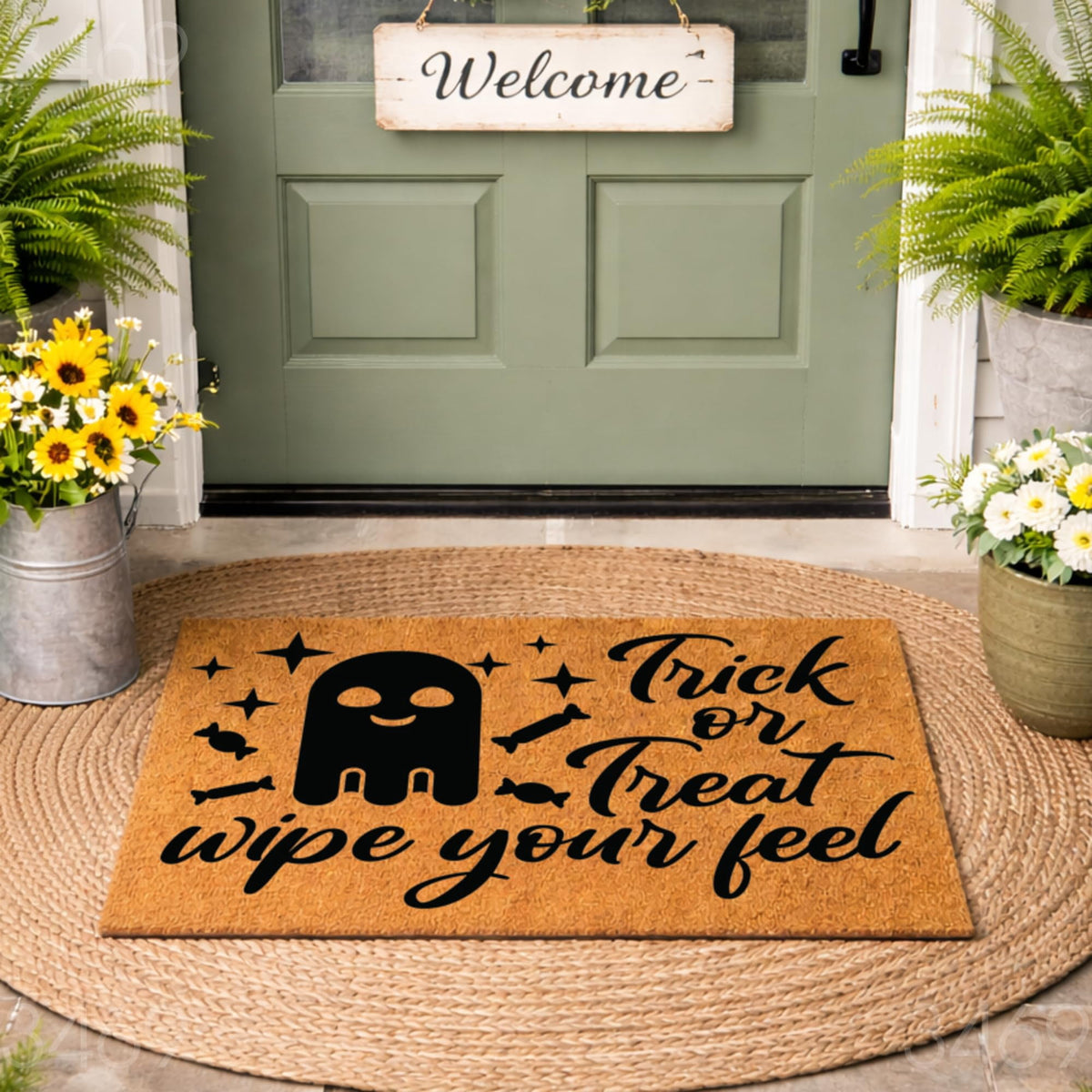 Trick Or Treat Wipe Your Feet Doormat, Halloween Front Door Mat, Funny Ghost Candy Welcome Rug, Indoor Outdoor Entryway Decor 3469 (36x60 inches) 3469