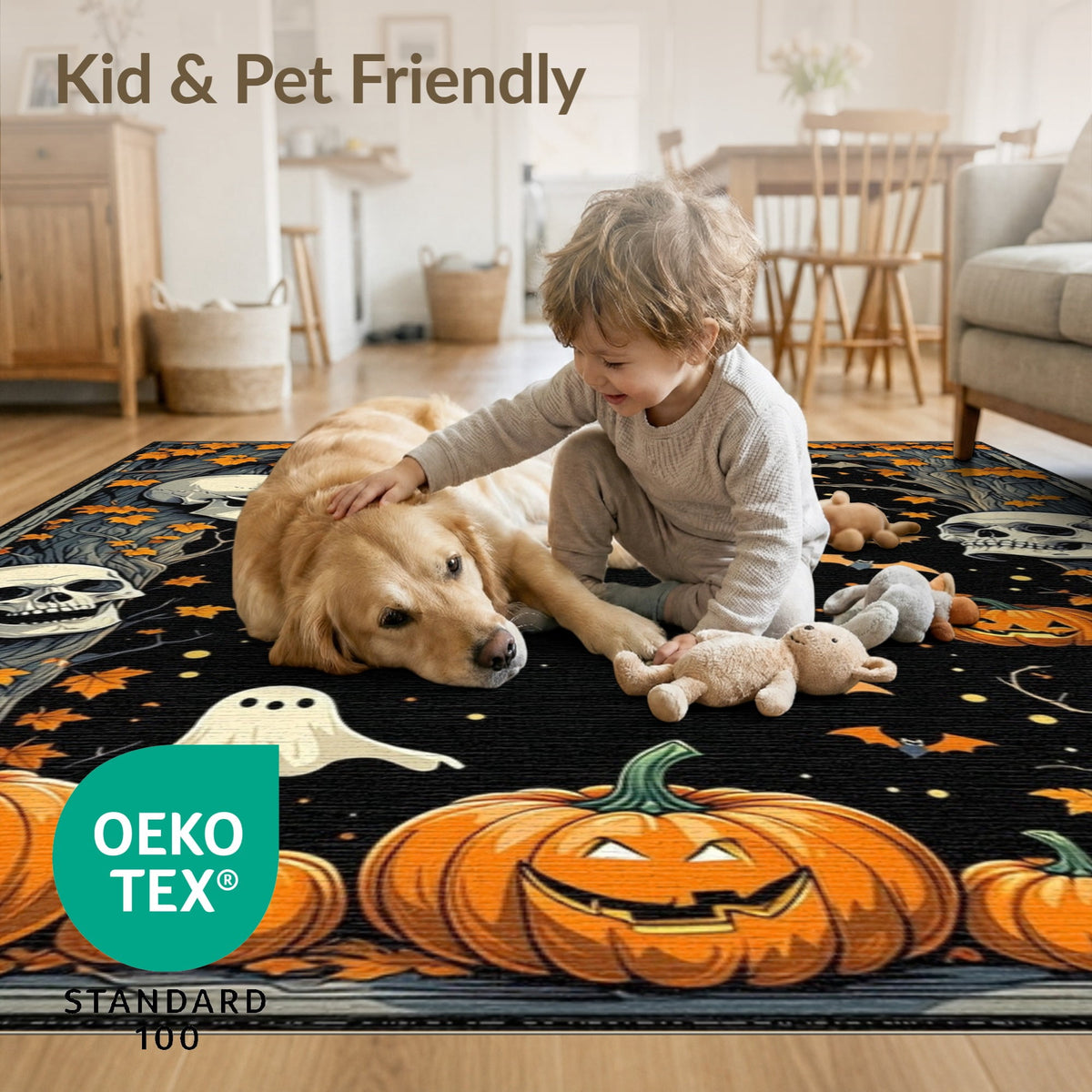 ODIKA Halloween Ghost Pumpkin Bat Skull Welcome Doormat Fiber Door for Dorm Room, Small Living Apartment, Stain Resistant Low Profile