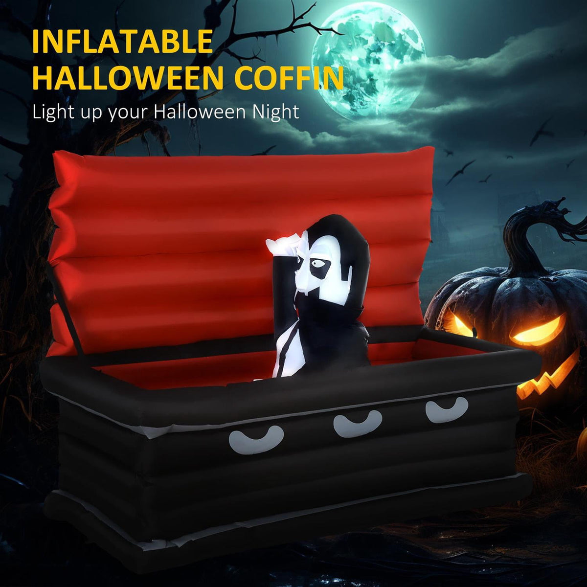 Demi Bonn 6ft W Halloween Inflatables Outdoor Decorations Vampire and Giant Coffin, Blow Up LED Yard Decor, for Garden, Lawn, Party, Holiday, Black