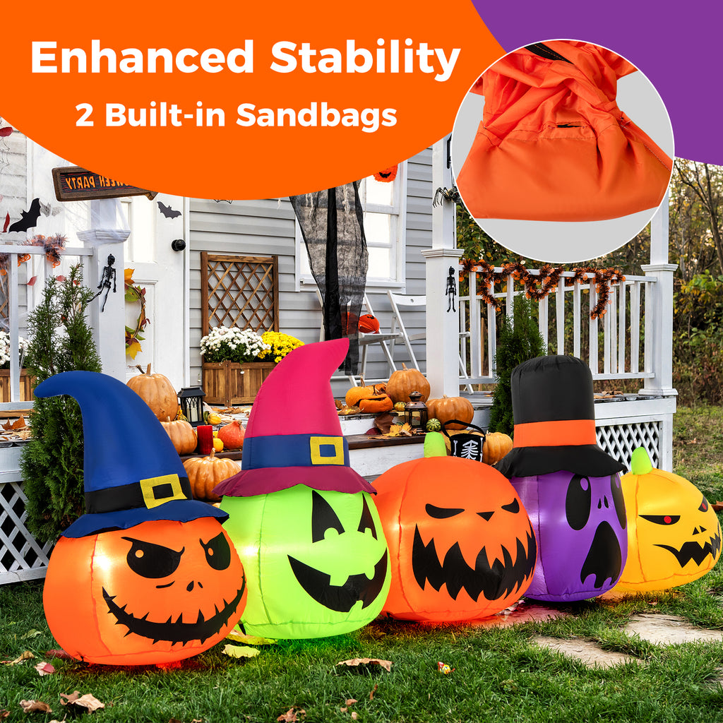 Costway 9 FT Inflatable Pumpkin Patch Family Blow up Yard Halloween Decoration with Built-in LED Lights and Witch Hats