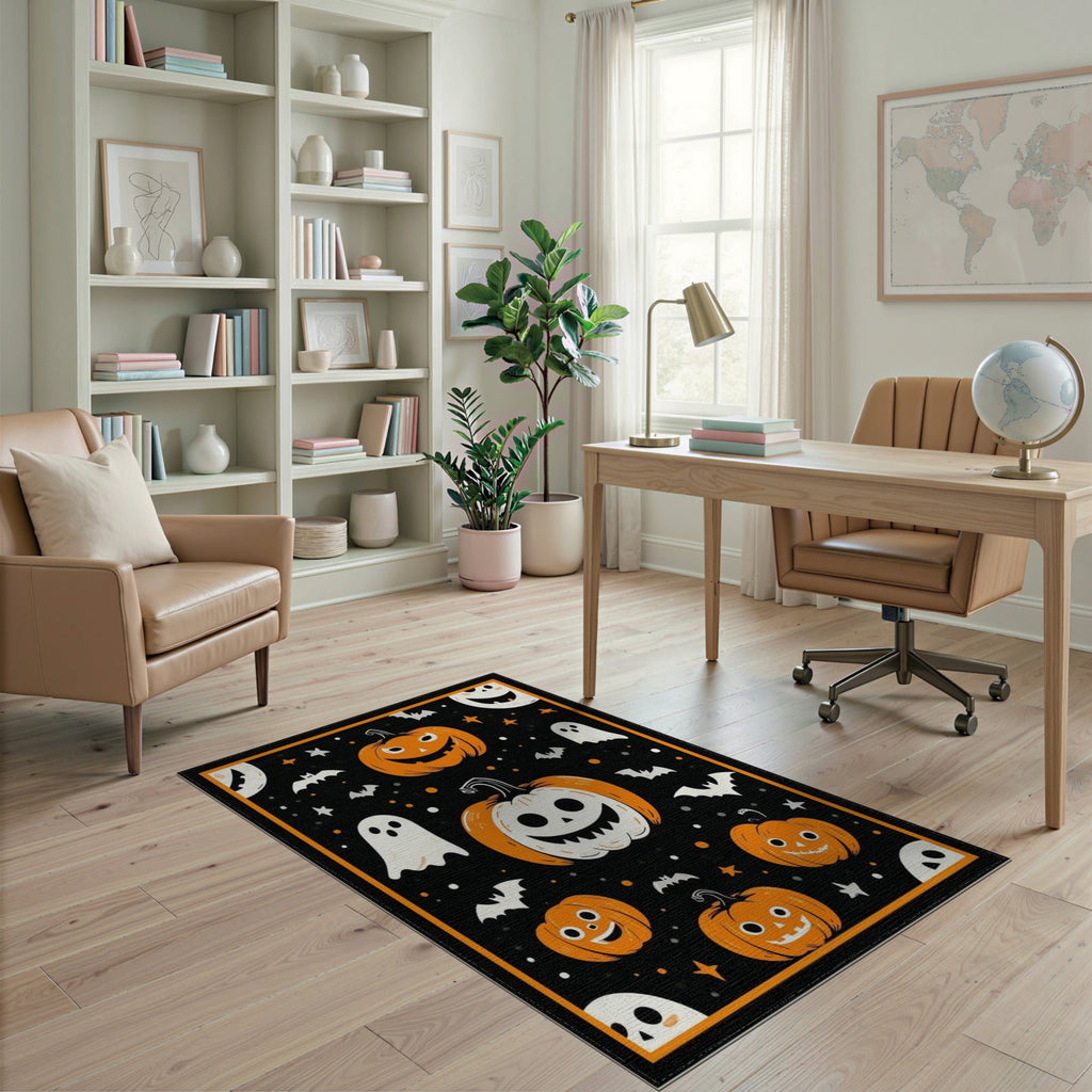 ODIKA Halloween Ghost Pumpkin Bat Skull Welcome Doormat Fiber Door for Dorm Room, Small Living Apartment, Stain Resistant Low Profile