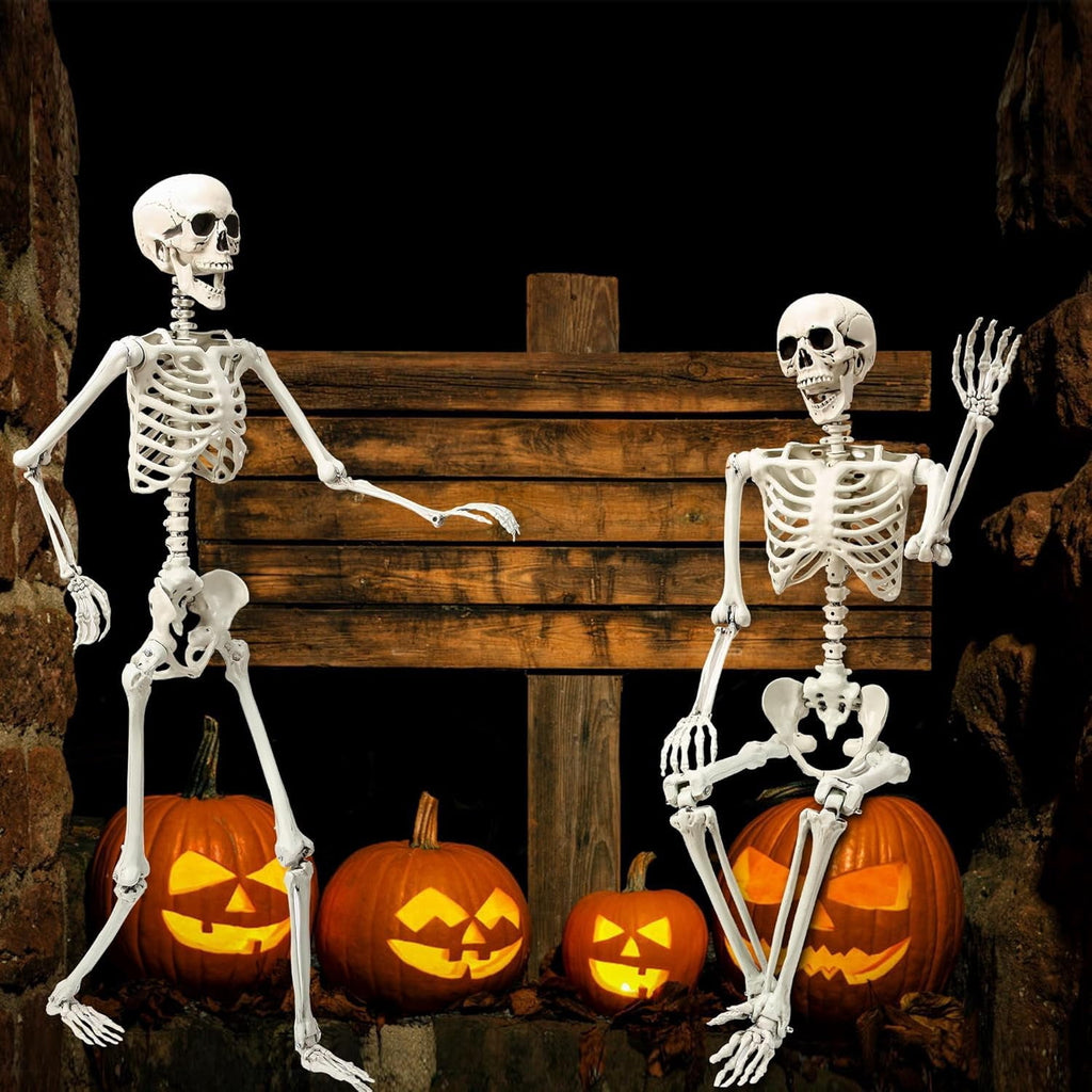 5.5ft Halloween Skeleton, Tall Outdoor Skeleton with Full Body Posable Joints, Scary Plastic Large Skeleton for Halloween Haunted House Spooky Scene Decorations