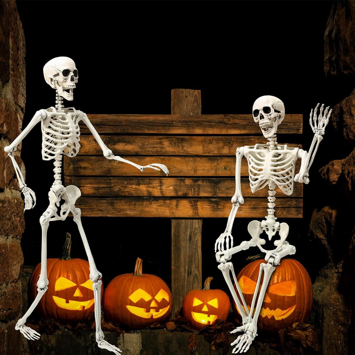 5.5ft Halloween Skeleton, Tall Outdoor Skeleton with Full Body Posable Joints, Scary Plastic Large Skeleton for Halloween Haunted House Spooky Scene Decorations