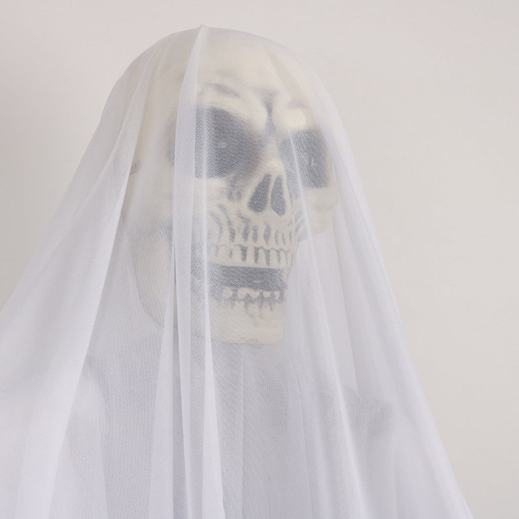 Halloween Ornament Scary Ghost Bride Figure with Sound Battery Operated Halloween Skeleton Decoration Creepy Haunted House Prop-White