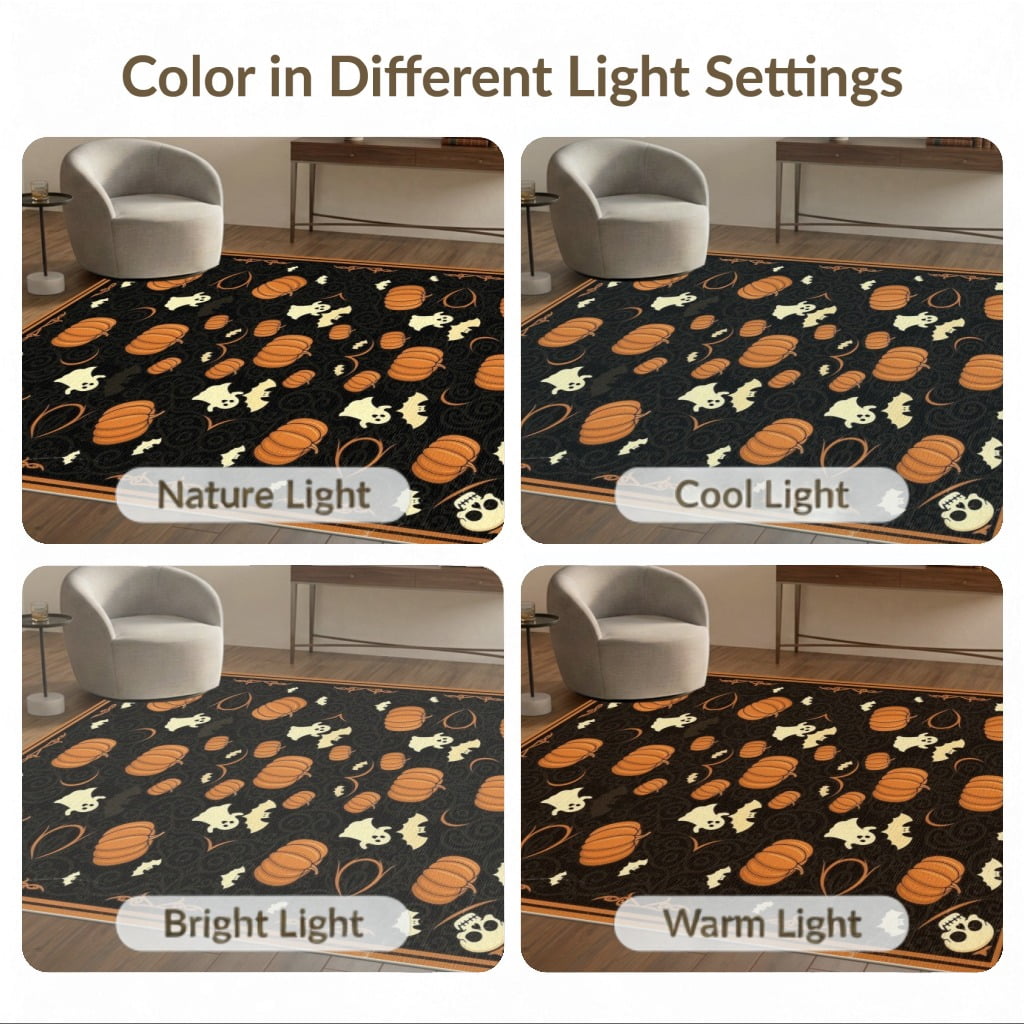 ODIKA 8'x10' Washable Area Rug Halloween Harvest Spirits Grinning Lantern Entrance Doormat Door for Living Room, Under Sectional, Family , Durable, Non-Slip