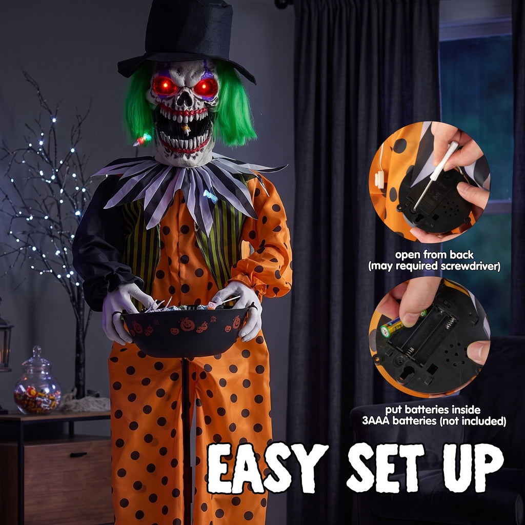 Joyfy 67"(5.6ft) Standing Grim Reaper with Chain, Large Halloween Decorations Outdoor, Life Size Animatronics Skelton, Sound-Actived Party Decor with Creepy Sound & LED Eyes, Scary Haunted House Prop