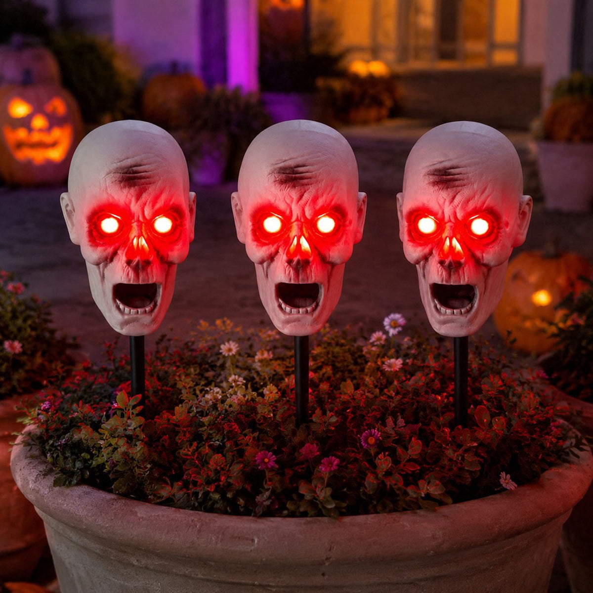 Halloween Lighted Skeleton Decor Outdoor, Solar-Powered Stake Light Realistic Scary Graveyard Bone Hands & Arms with LEDs, IP65 Waterproof for Lawn Garden Yard Party, Purple & Green